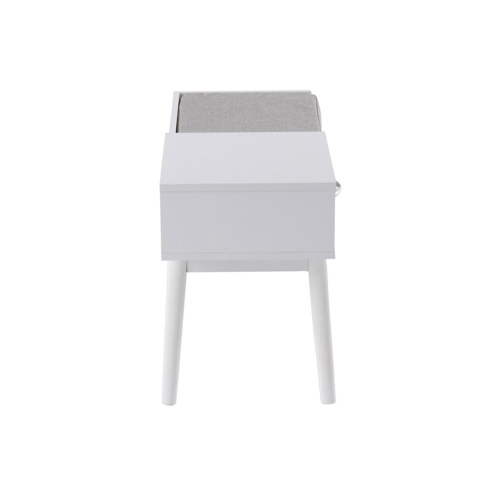 Telephone Bench - White Wood, Grey Fabric