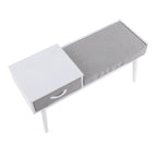 Telephone Bench - White Wood, Grey Fabric