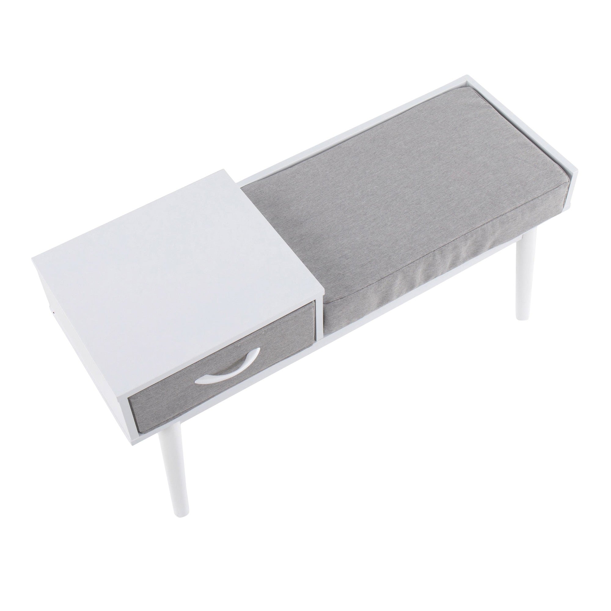 Telephone Bench - White Wood, Grey Fabric