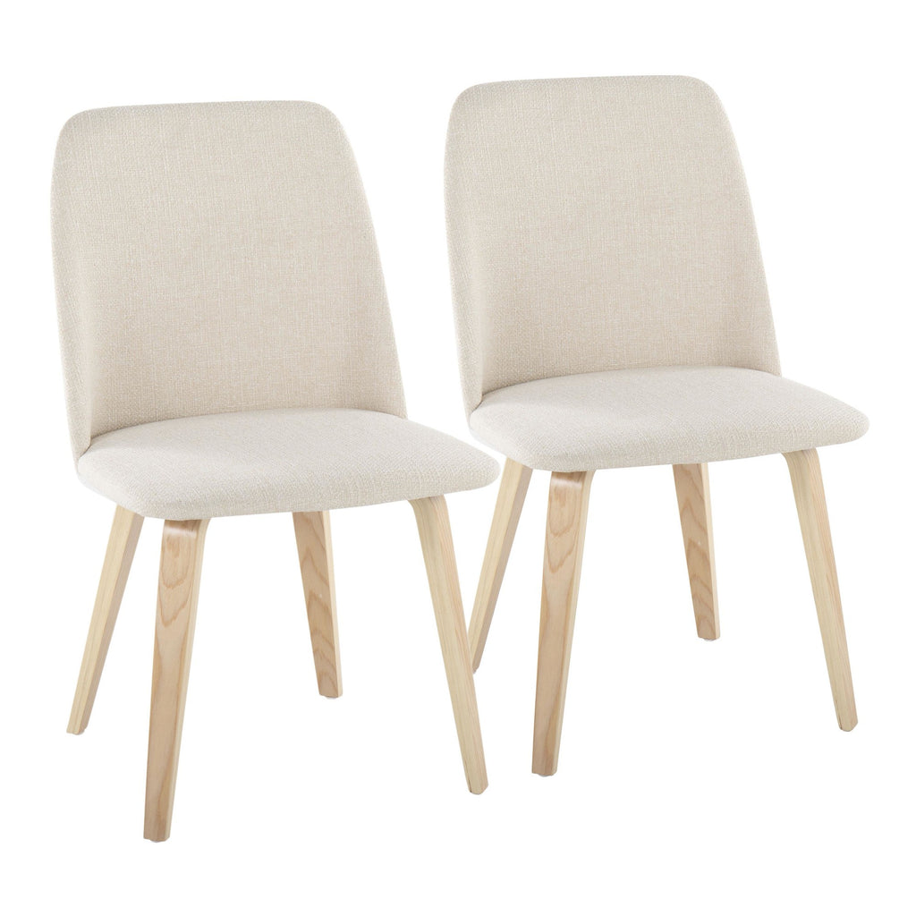Toriano Dining Chair - Set of 2 - Natural Wood, Cream Fabric