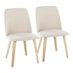 Toriano Dining Chair - Set of 2 - Natural Wood, Cream Fabric