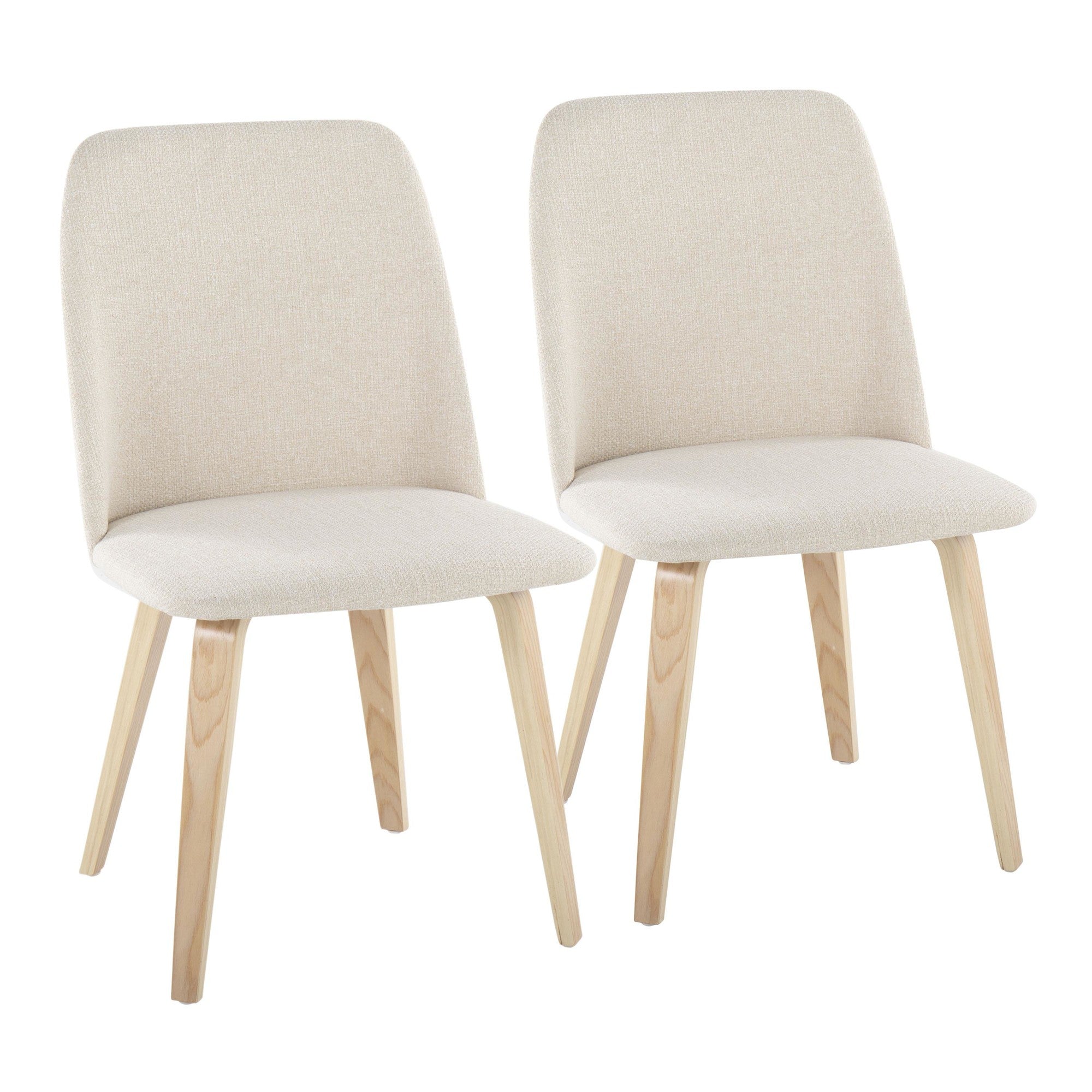 Toriano Dining Chair - Set of 2 - Natural Wood, Cream Fabric