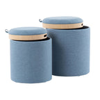 Tray Nesting Ottoman Set - Blue Fabric, Natural Wood