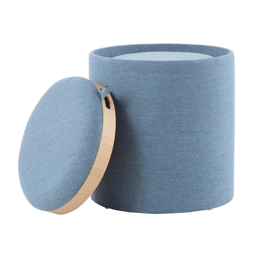 Tray Nesting Ottoman Set - Blue Fabric, Natural Wood