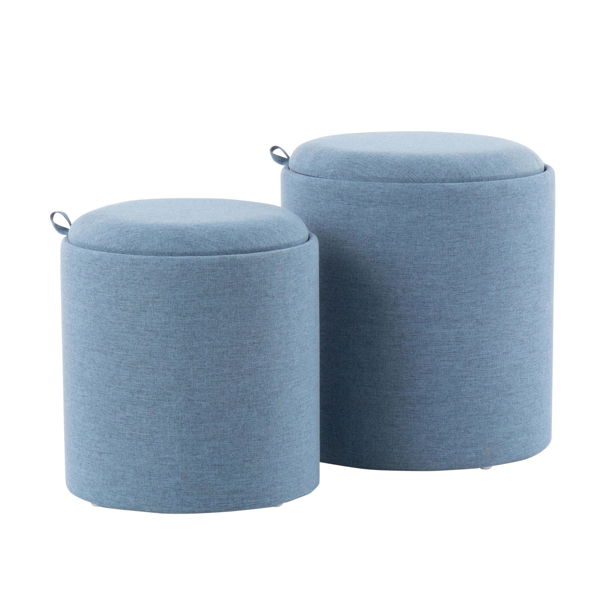 Tray Nesting Ottoman Set - Blue Fabric, Natural Wood