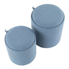 Tray Nesting Ottoman Set - Blue Fabric, Natural Wood