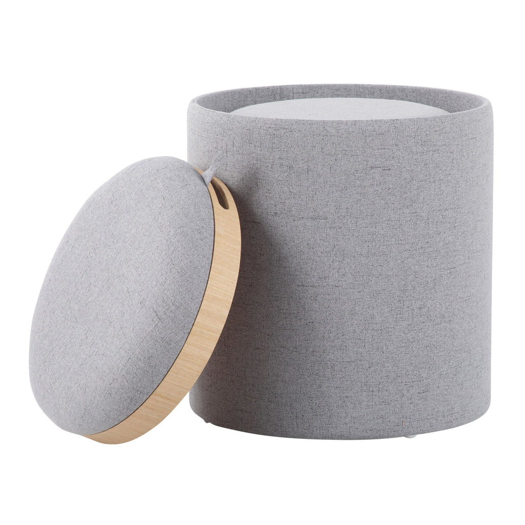 Tray Nesting Ottoman Set - Grey Fabric, Natural Wood