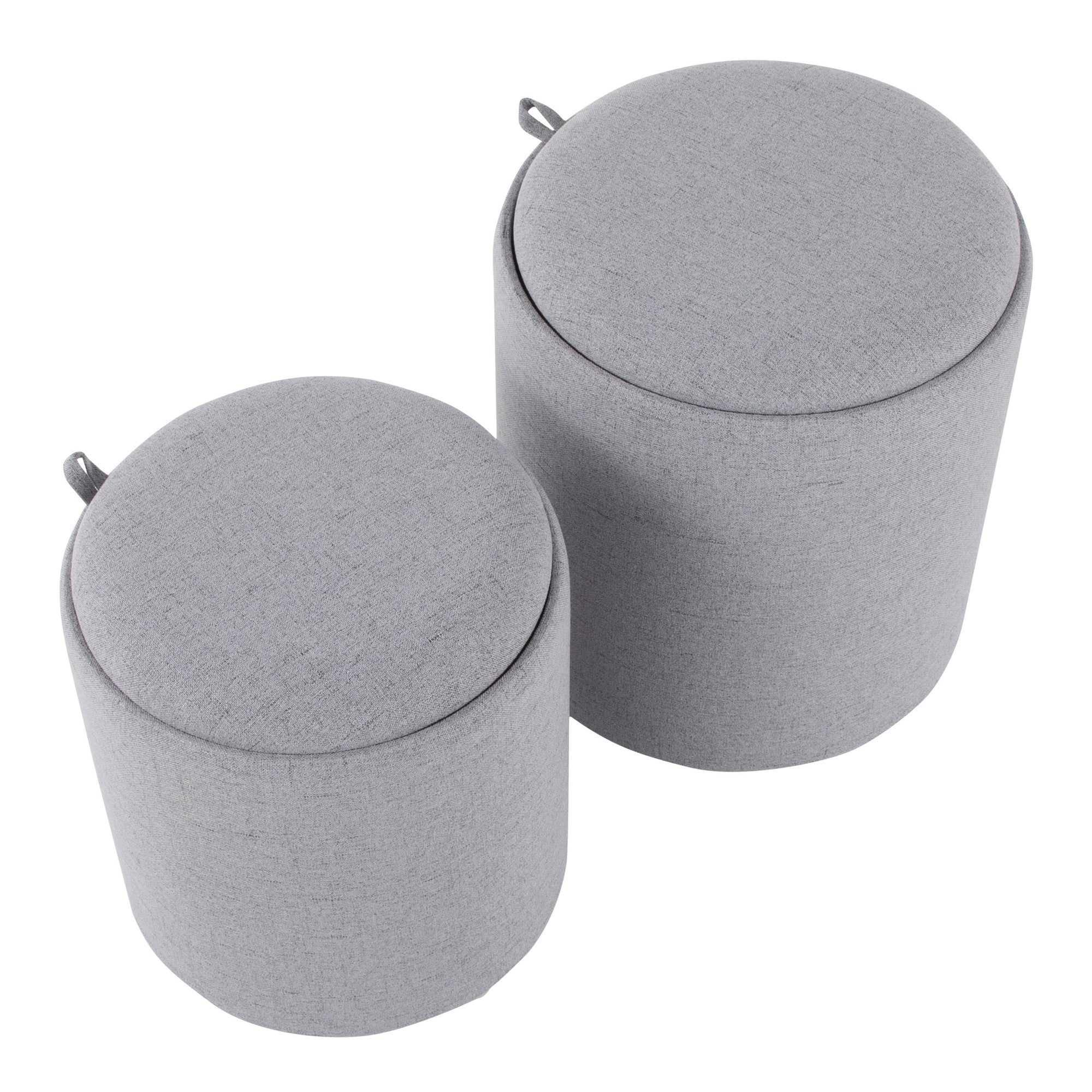 Tray Nesting Ottoman Set - Grey Fabric, Natural Wood