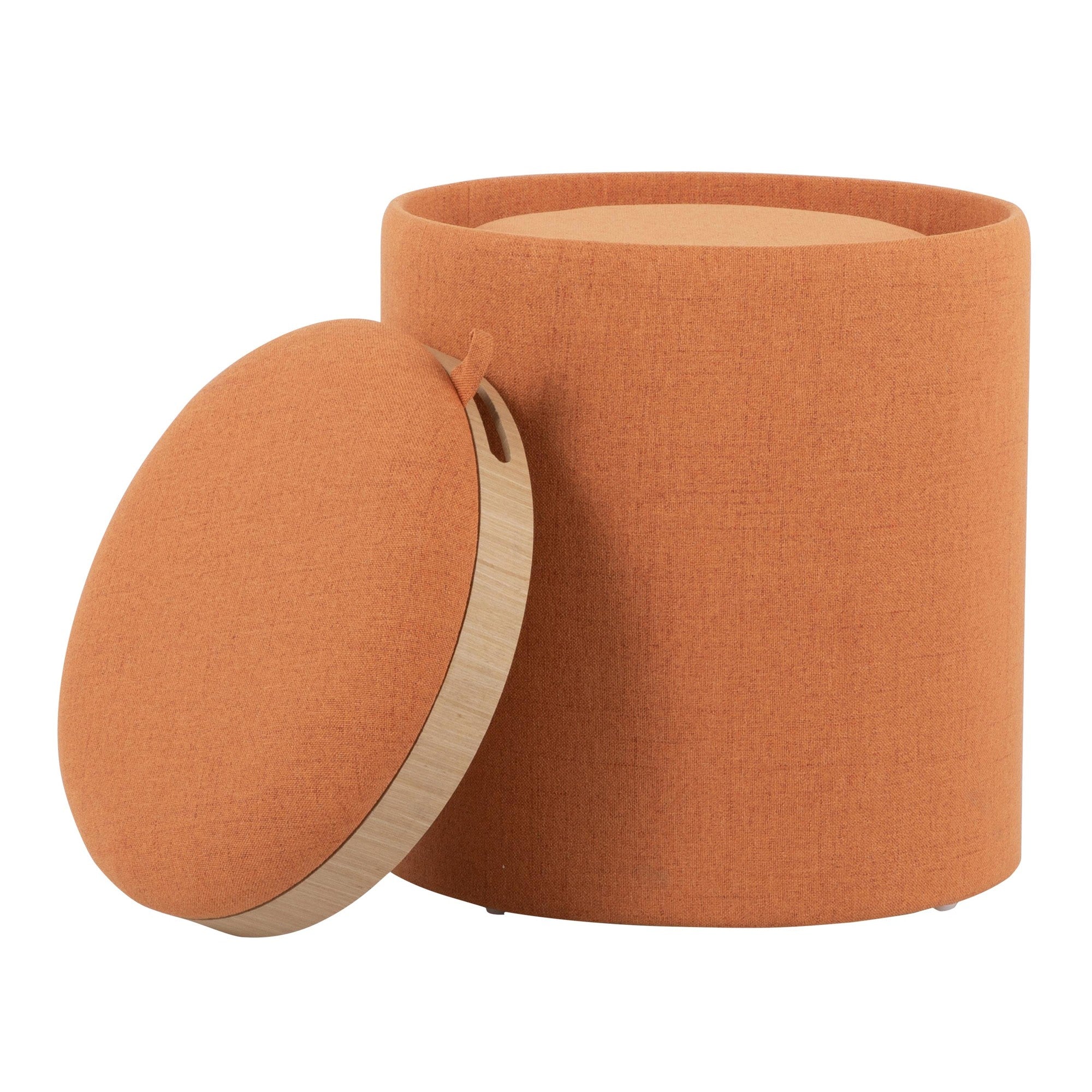 Tray Nesting Ottoman Set - Orange Fabric, Natural Wood
