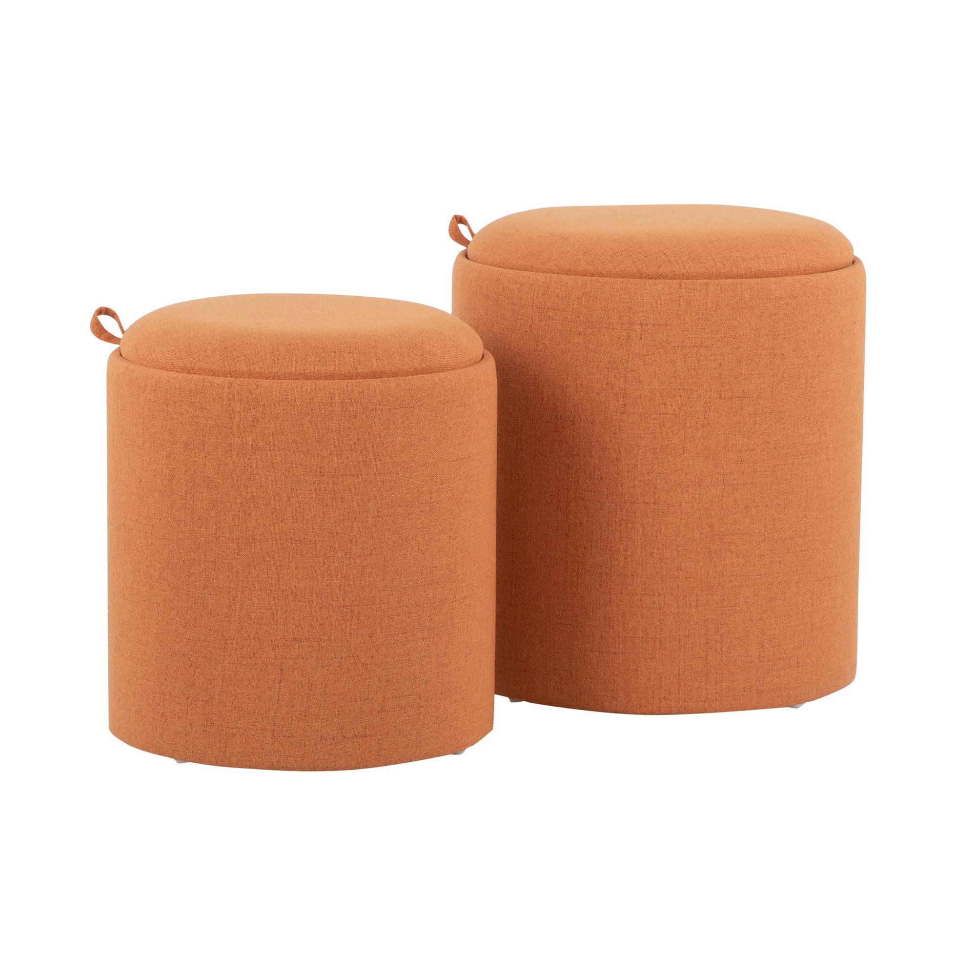 Tray Nesting Ottoman Set - Orange Fabric, Natural Wood
