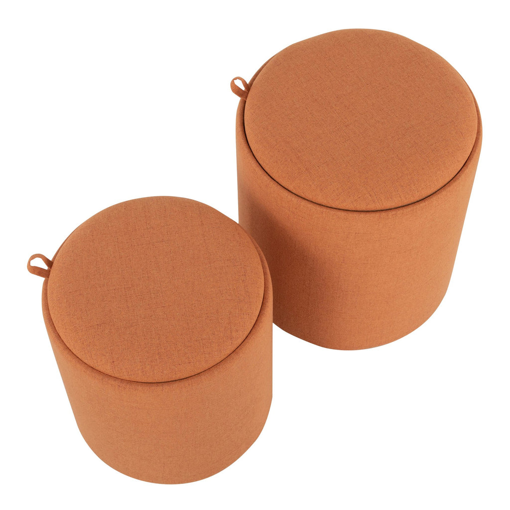 Tray Nesting Ottoman Set - Orange Fabric, Natural Wood