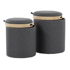 Tray Nesting Ottoman Set - Charcoal Fabric, Natural Wood