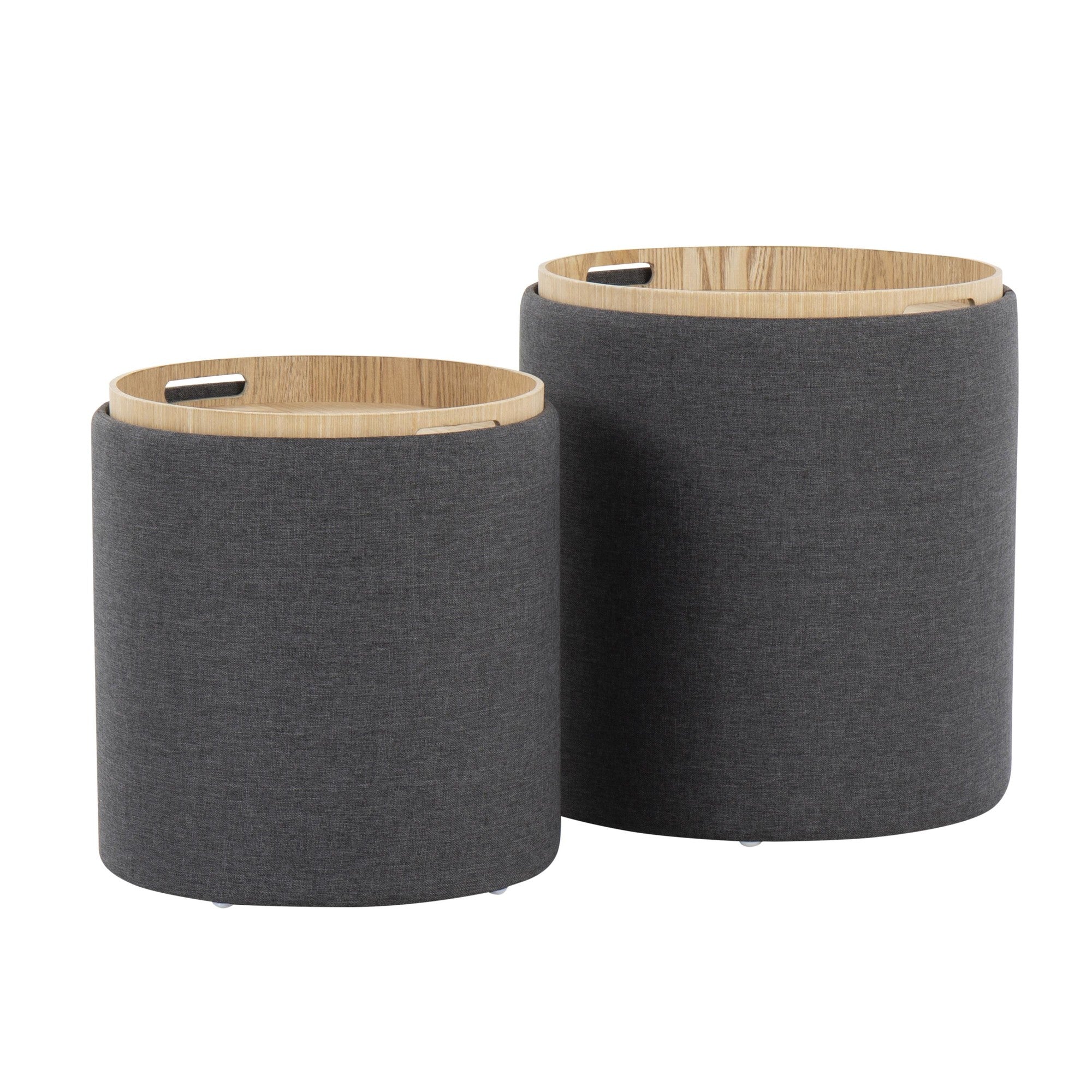 Tray Nesting Ottoman Set - Charcoal Fabric, Natural Wood
