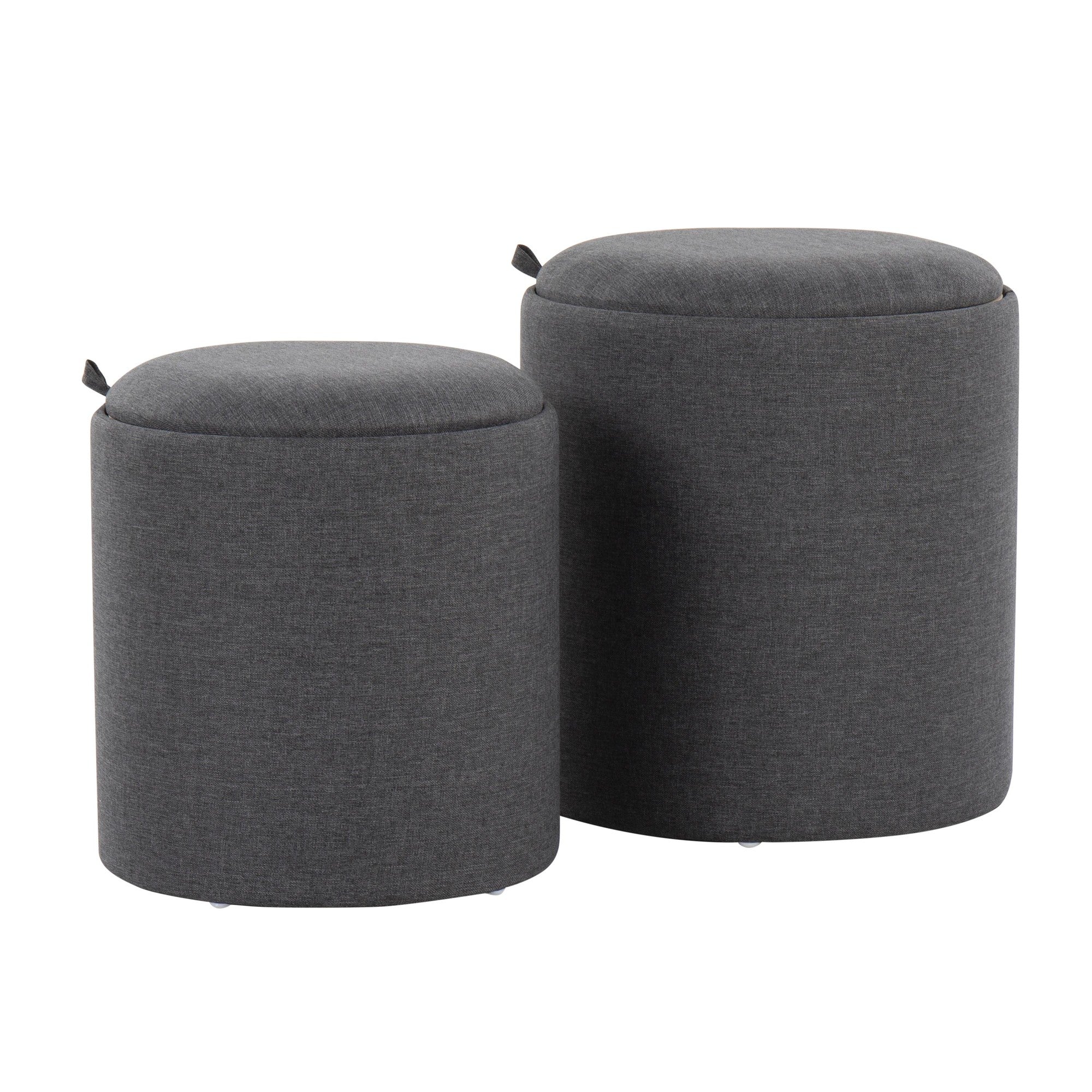 Tray Nesting Ottoman Set - Charcoal Fabric, Natural Wood