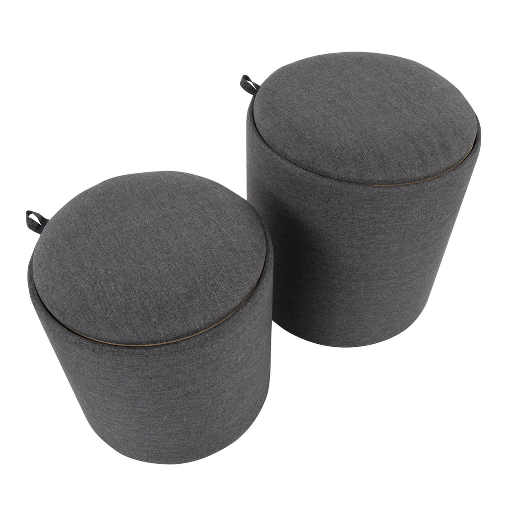 Tray Nesting Ottoman Set - Charcoal Fabric, Natural Wood