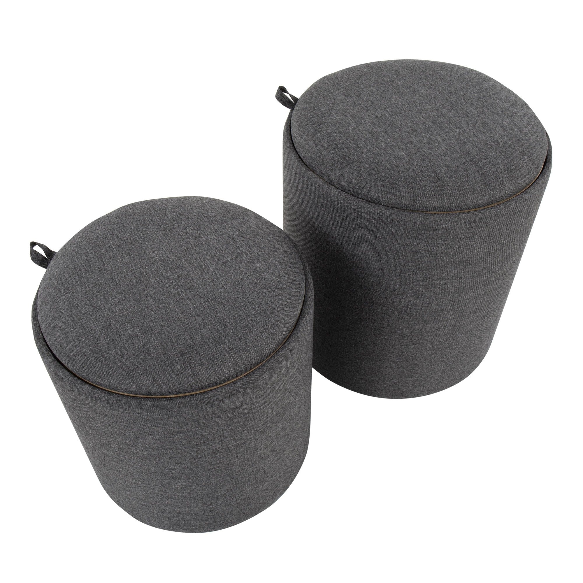 Tray Nesting Ottoman Set - Charcoal Fabric, Natural Wood