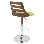 Trevi Adjustable Barstool - Chrome, Walnut Wood, Green Fabric
