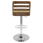 Trevi Adjustable Barstool - Chrome, Walnut Wood, Green Fabric