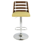 Trevi Adjustable Barstool - Chrome, Walnut Wood, Green Fabric