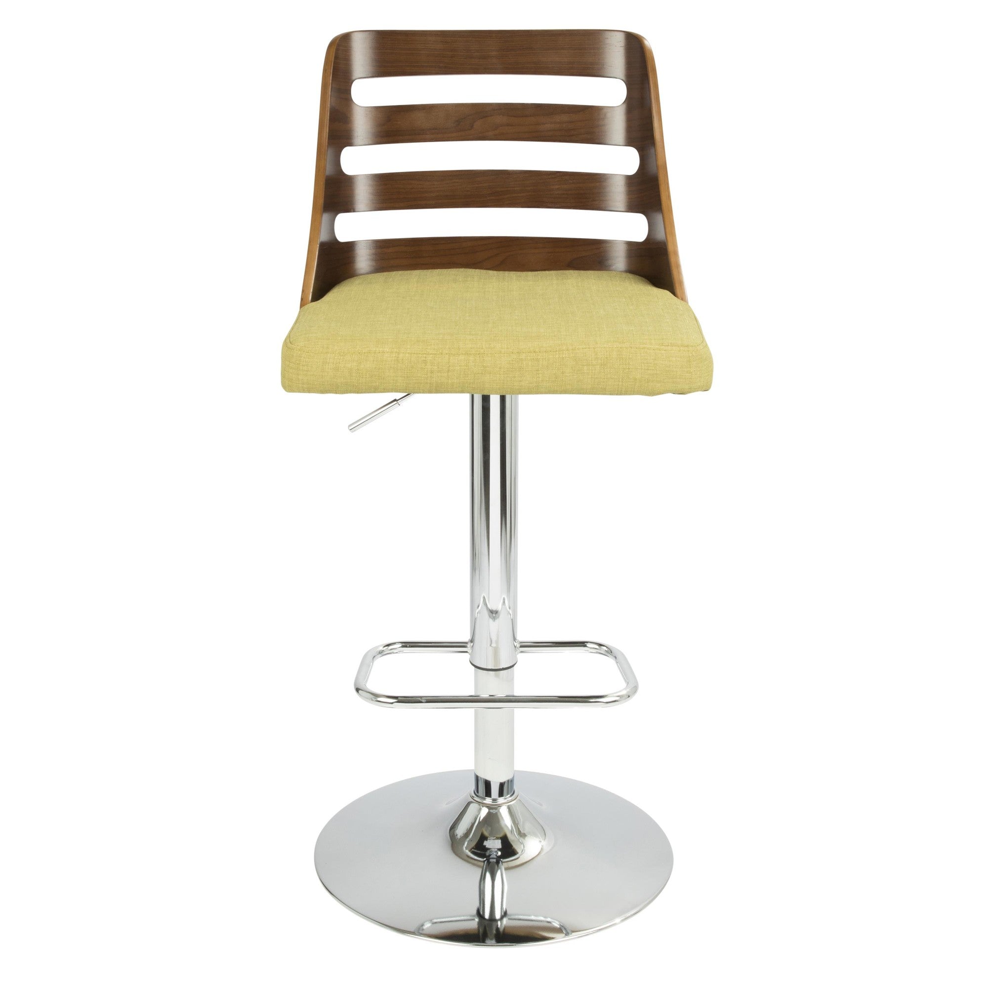 Trevi Adjustable Barstool - Chrome, Walnut Wood, Green Fabric