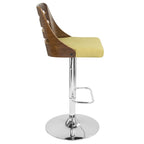 Trevi Adjustable Barstool - Chrome, Walnut Wood, Green Fabric
