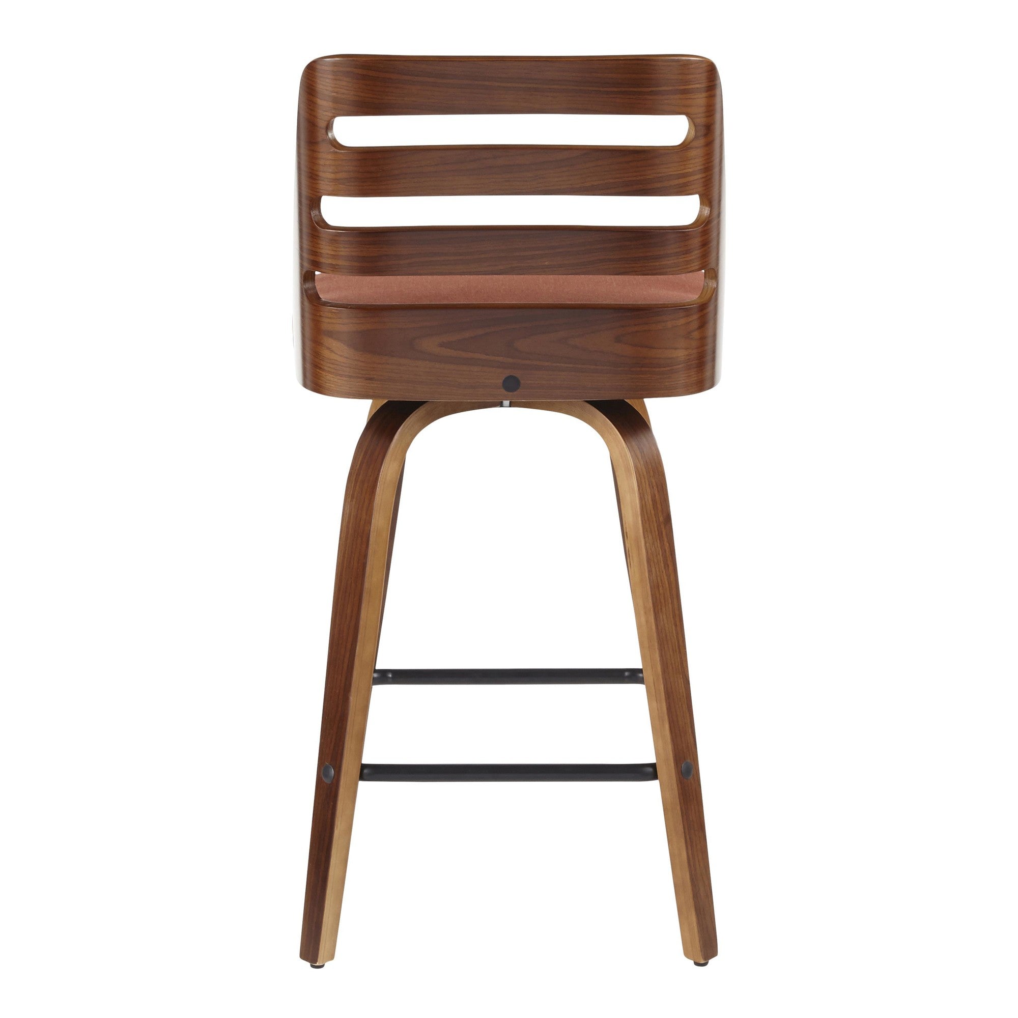 Trevi 26'' Fixed-Height Counter Stool - Set of 2 - Walnut Wood, Orange Fabric, Black Metal
