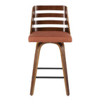 Trevi 26'' Fixed-Height Counter Stool - Set of 2 - Walnut Wood, Orange Fabric, Black Metal