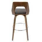 Trilogy 30" Fixed-Height Barstool - Set of 2 - Walnut Wood, Brown PU, Chrome