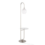 Trombone 71" Floor Lamp With Table - Nickel Metal, Clear Glass, White Plastic