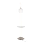 Trombone 71" Floor Lamp With Table - Nickel Metal, Clear Glass, White Plastic