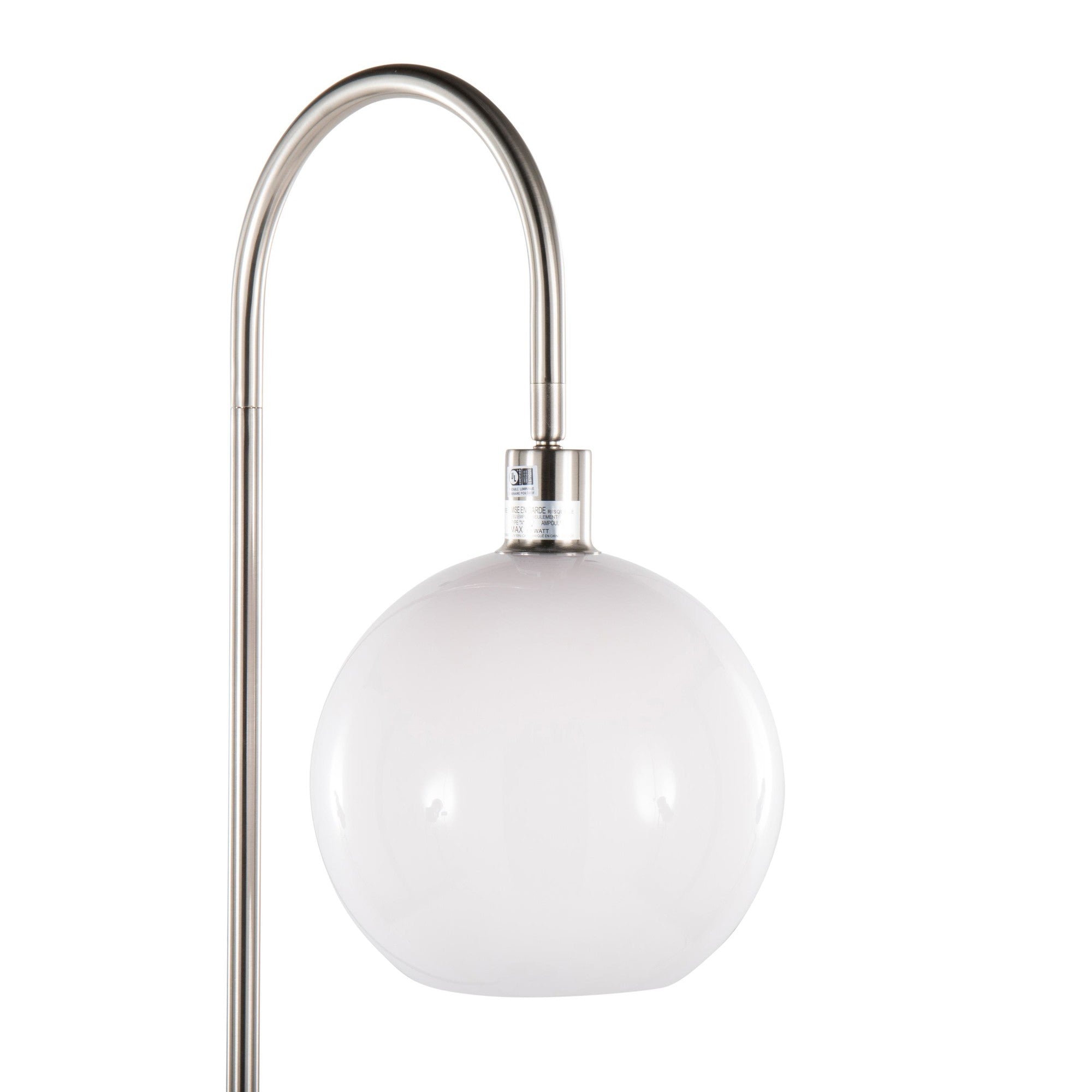 Trombone 71" Floor Lamp With Table - Nickel Metal, Clear Glass, White Plastic