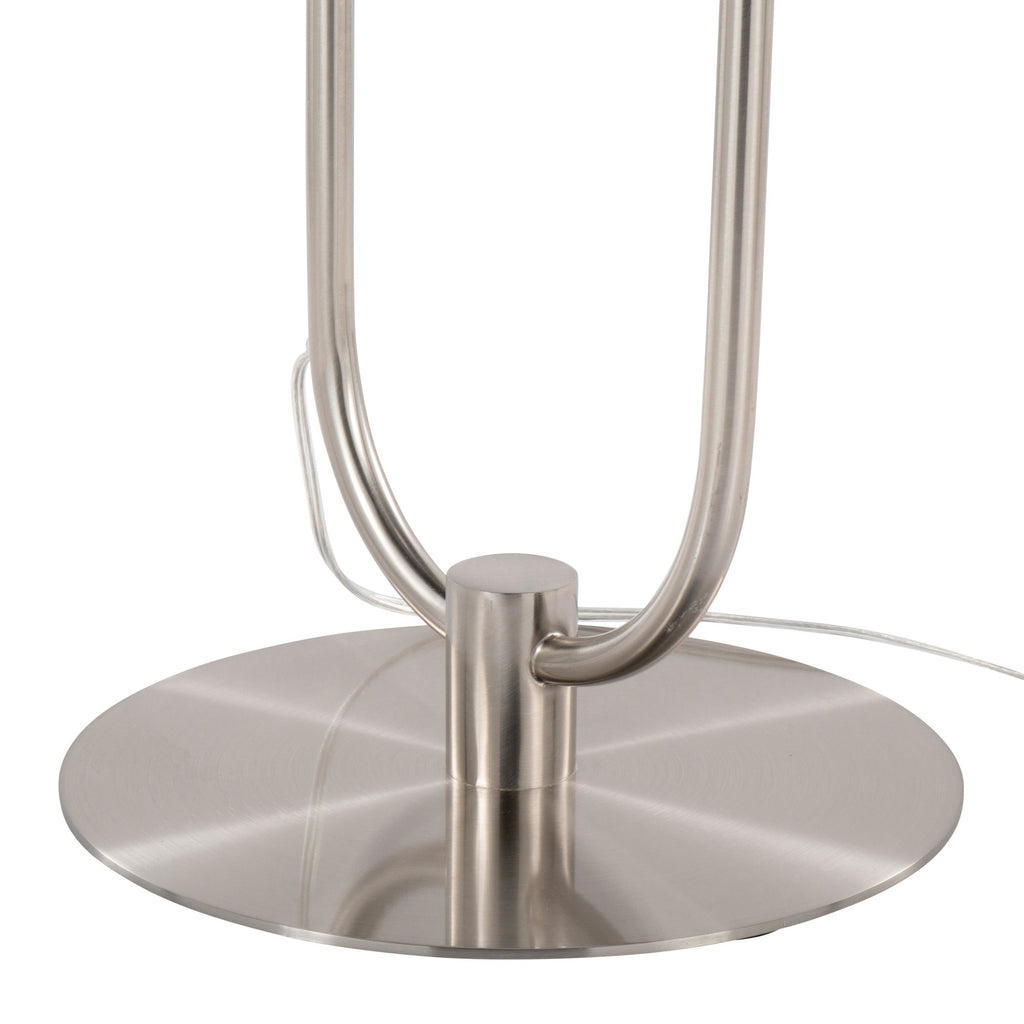 Trombone 71" Floor Lamp With Table - Nickel Metal, Clear Glass, White Plastic
