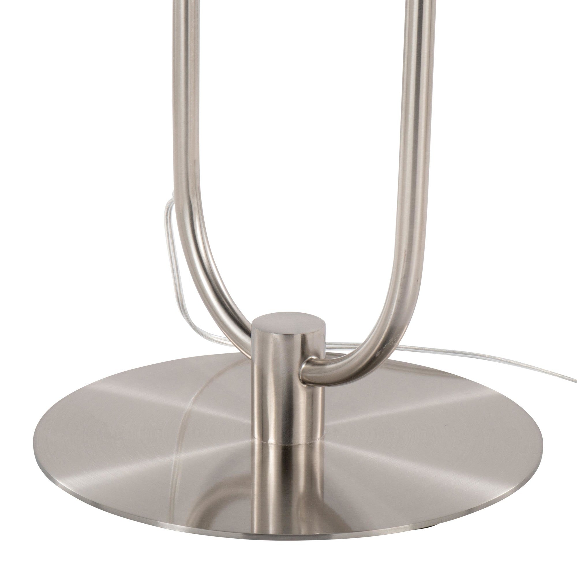 Trombone 71" Floor Lamp With Table - Nickel Metal, Clear Glass, White Plastic