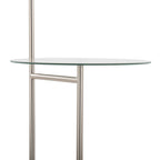 Trombone 71" Floor Lamp With Table - Nickel Metal, Clear Glass, White Plastic