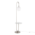 Trombone 71" Floor Lamp With Table - Nickel Metal, Clear Glass, White Plastic