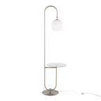 Trombone 71" Floor Lamp With Table - Nickel Metal, Clear Glass, White Plastic