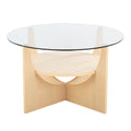 U-shaped Coffee Table - Natural Wood, Clear Glass