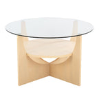 U-shaped Coffee Table - Natural Wood, Clear Glass