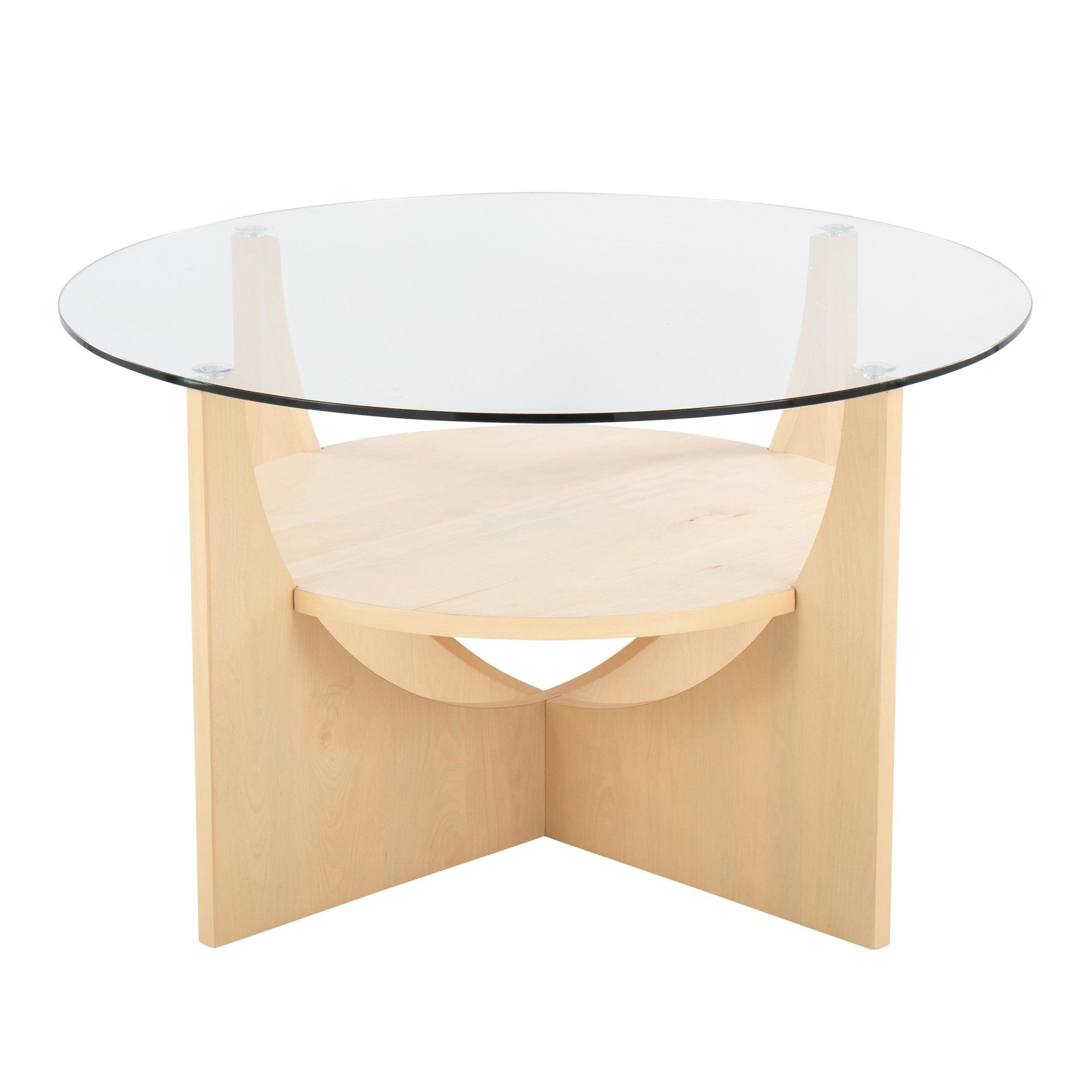 U-shaped Coffee Table - Natural Wood, Clear Glass