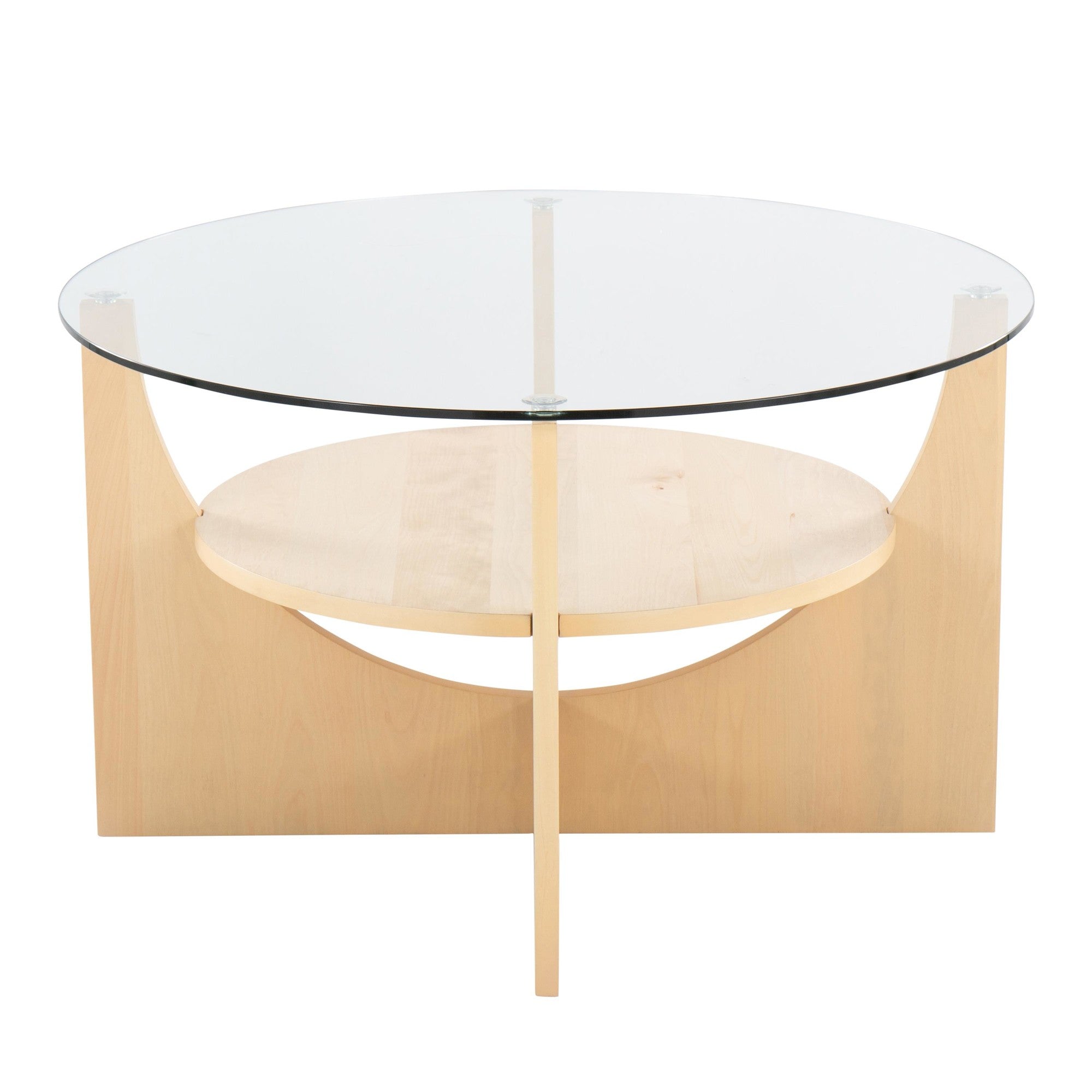 U-shaped Coffee Table - Natural Wood, Clear Glass