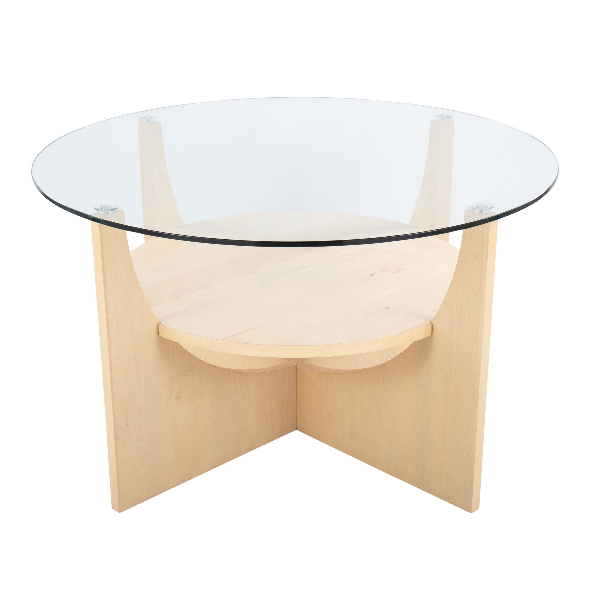U-shaped Coffee Table - Natural Wood, Clear Glass