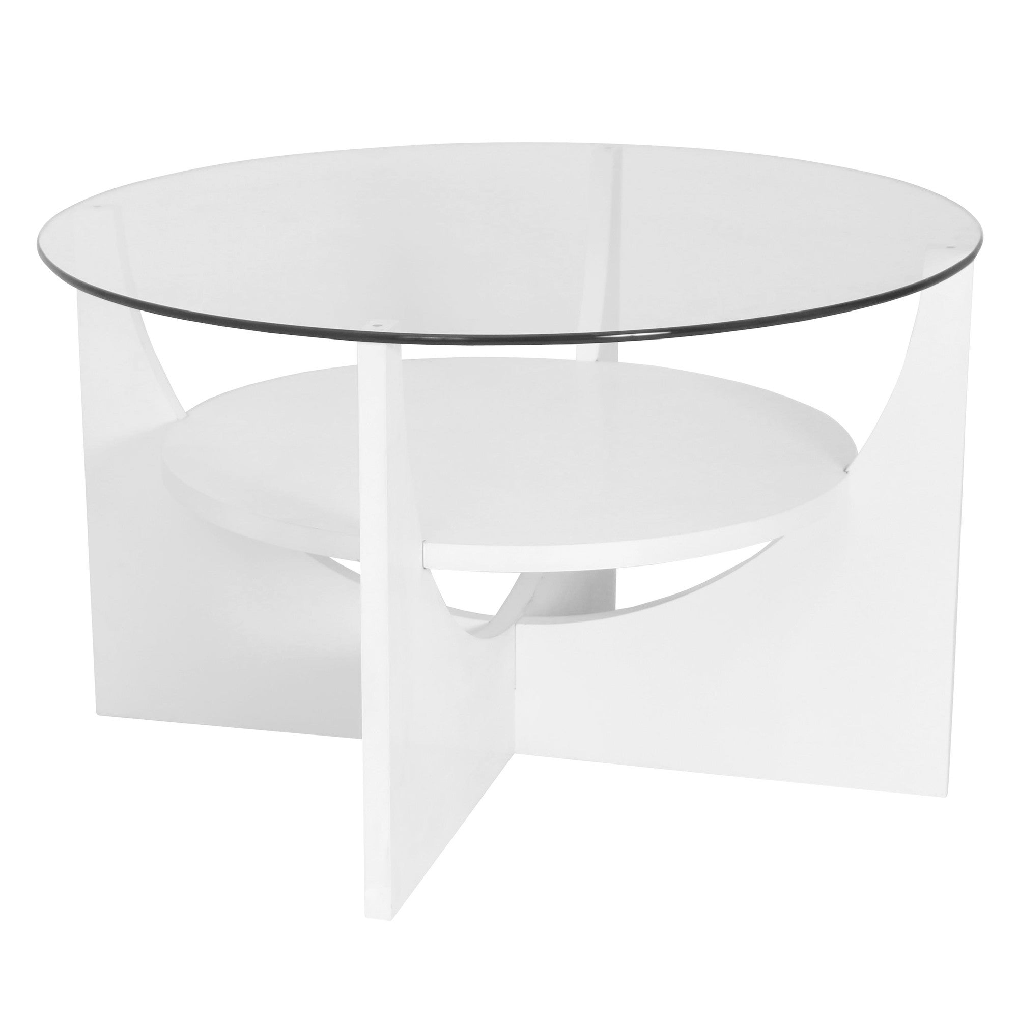 U-Shaped Coffee Table - White Wood, Clear Glass