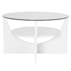 U-Shaped Coffee Table - White Wood, Clear Glass