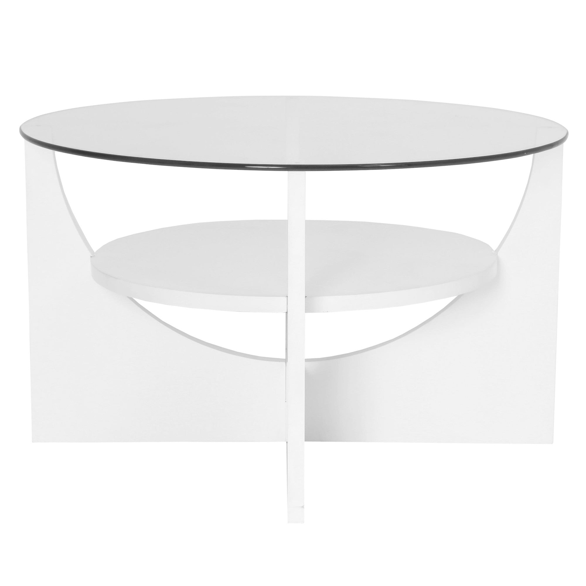 U-Shaped Coffee Table - White Wood, Clear Glass