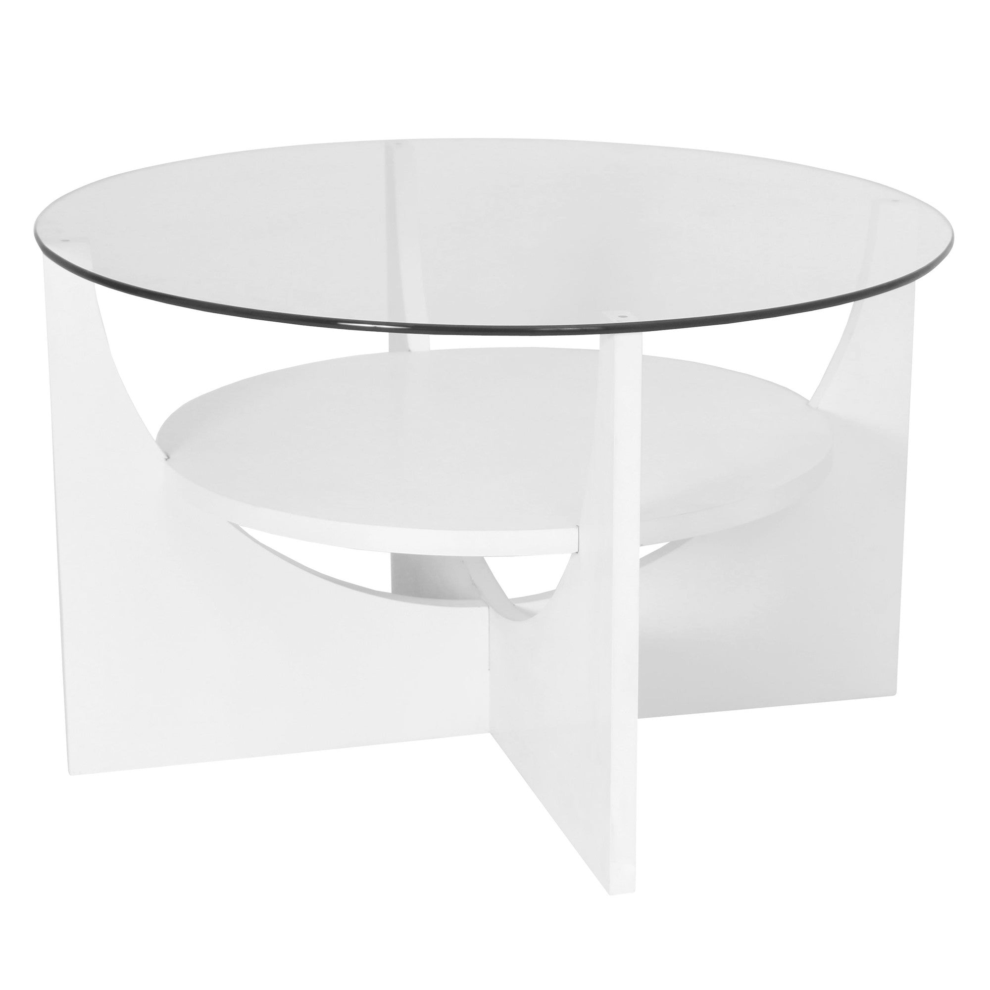 U-Shaped Coffee Table - White Wood, Clear Glass