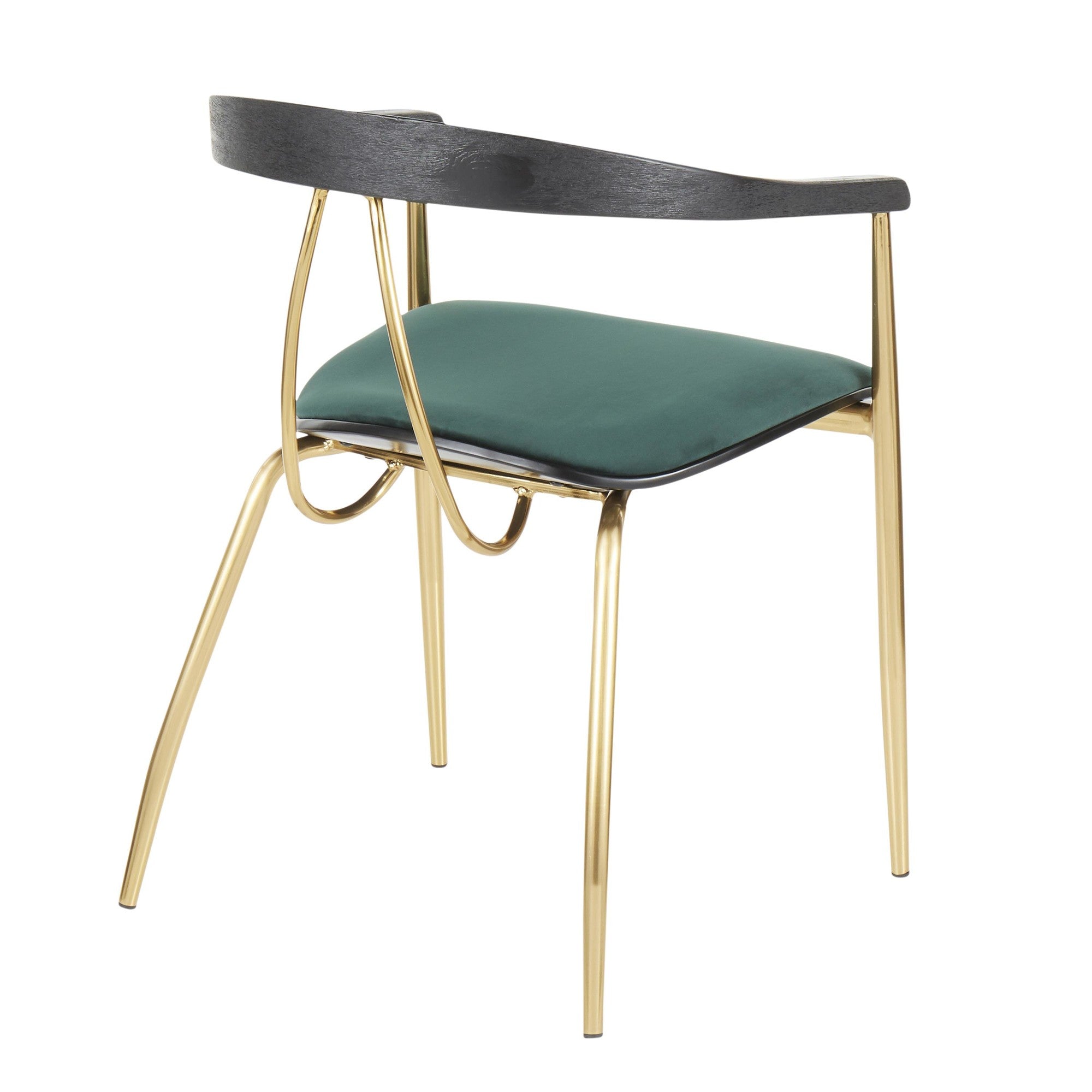 Vanessa Chair - Set of 2 - Gold Metal, Green Velvet, Black Wood
