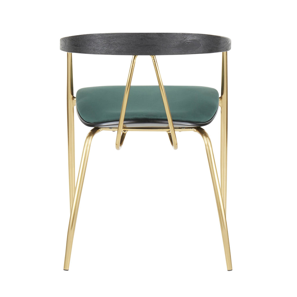 Vanessa Chair - Set of 2 - Gold Metal, Green Velvet, Black Wood