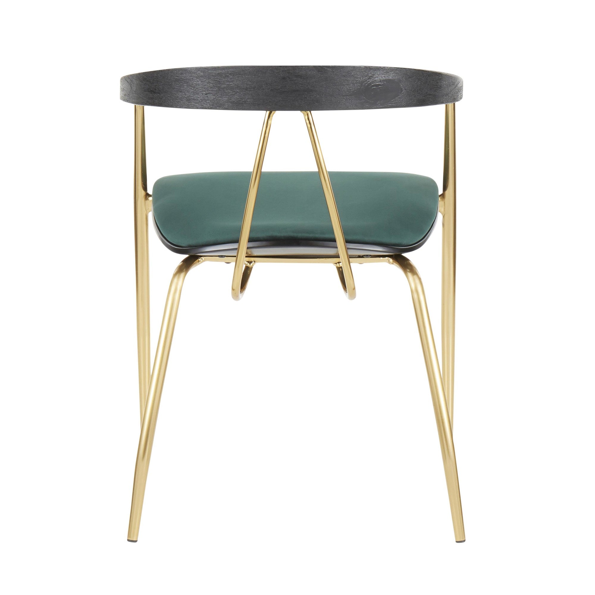 Vanessa Chair - Set of 2 - Gold Metal, Green Velvet, Black Wood