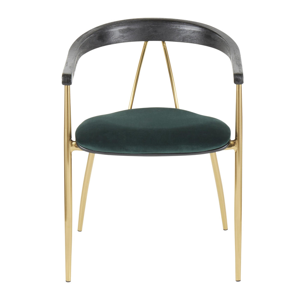 Vanessa Chair - Set of 2 - Gold Metal, Green Velvet, Black Wood