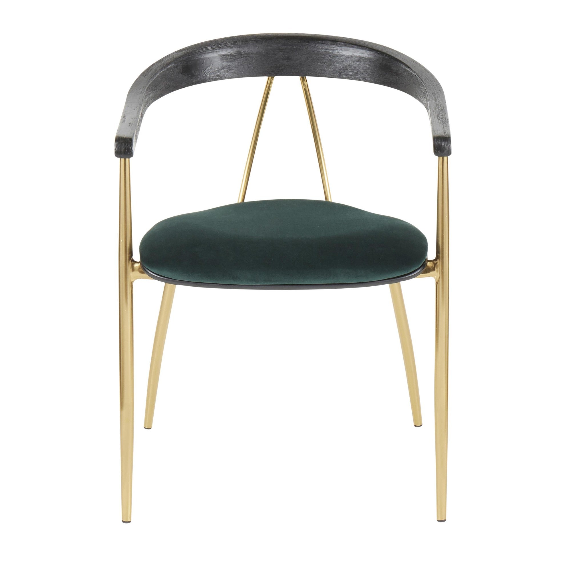 Vanessa Chair - Set of 2 - Gold Metal, Green Velvet, Black Wood